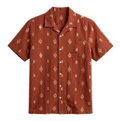 Men's Cotton Jacquard Camp Shirt | Red Short Sleeve Button Down