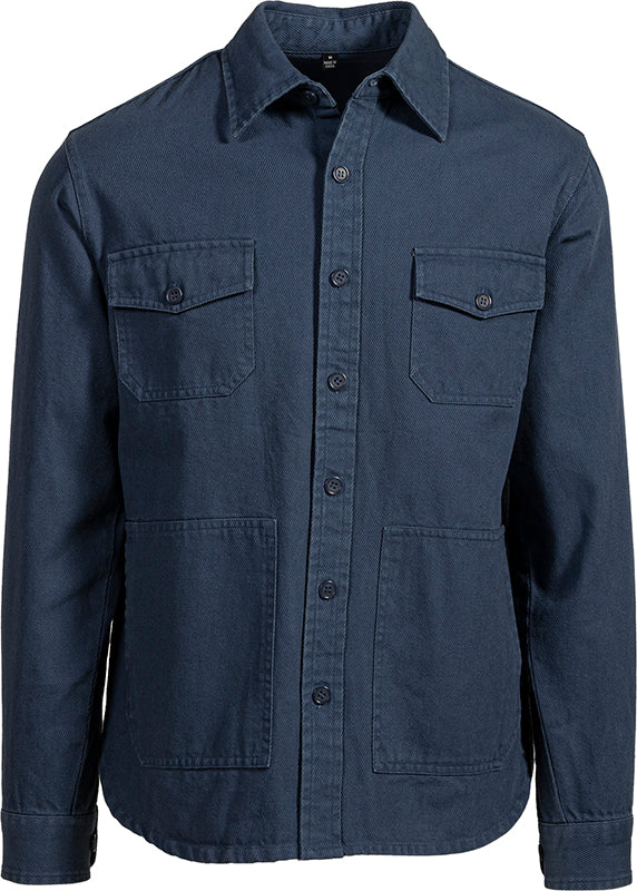 Schott NYC cotton work shirt jacket in blue, Front view