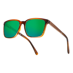 Crag Sunglasses with tortoise frame and HD Plus green flash polarized lenses, three-quarter view