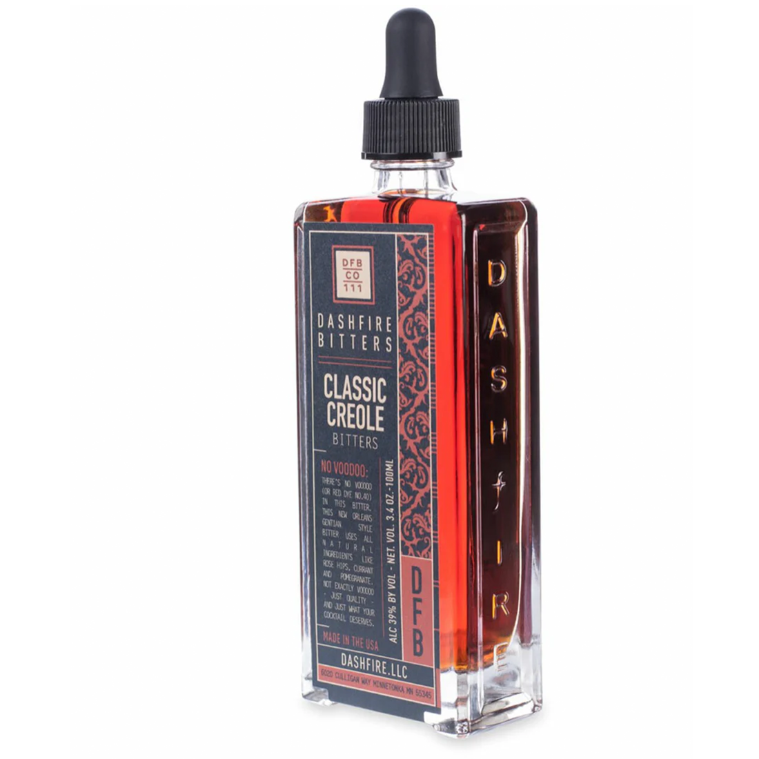 Bottle of Dashfire Bitters Classic Creole on a white background