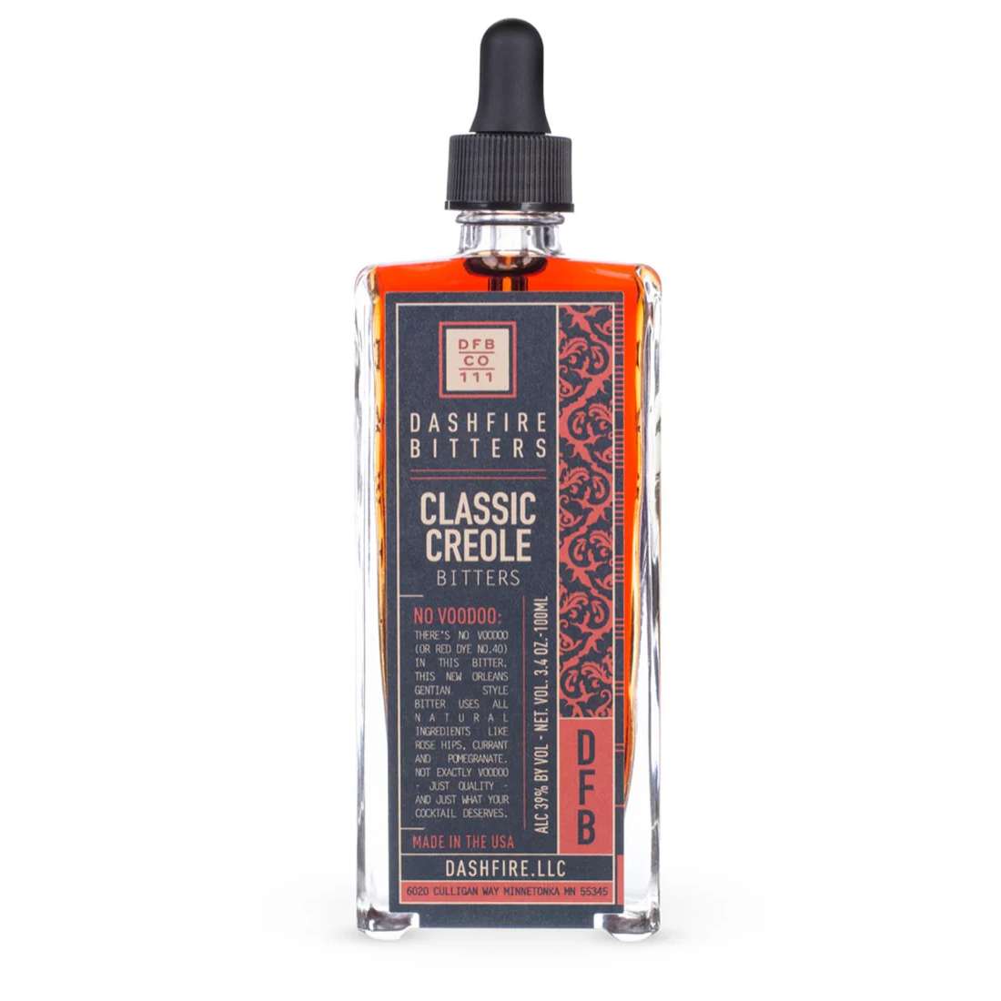 Bottle of Dashfire Bitters Classic Creole on a white background
