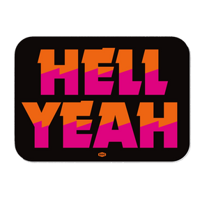 Draplin Design Co. DDC-158 Hell Yeah vinyl decal — orange magenta black screen printed weatherproof sticker 3.5 inch rounded rectangle