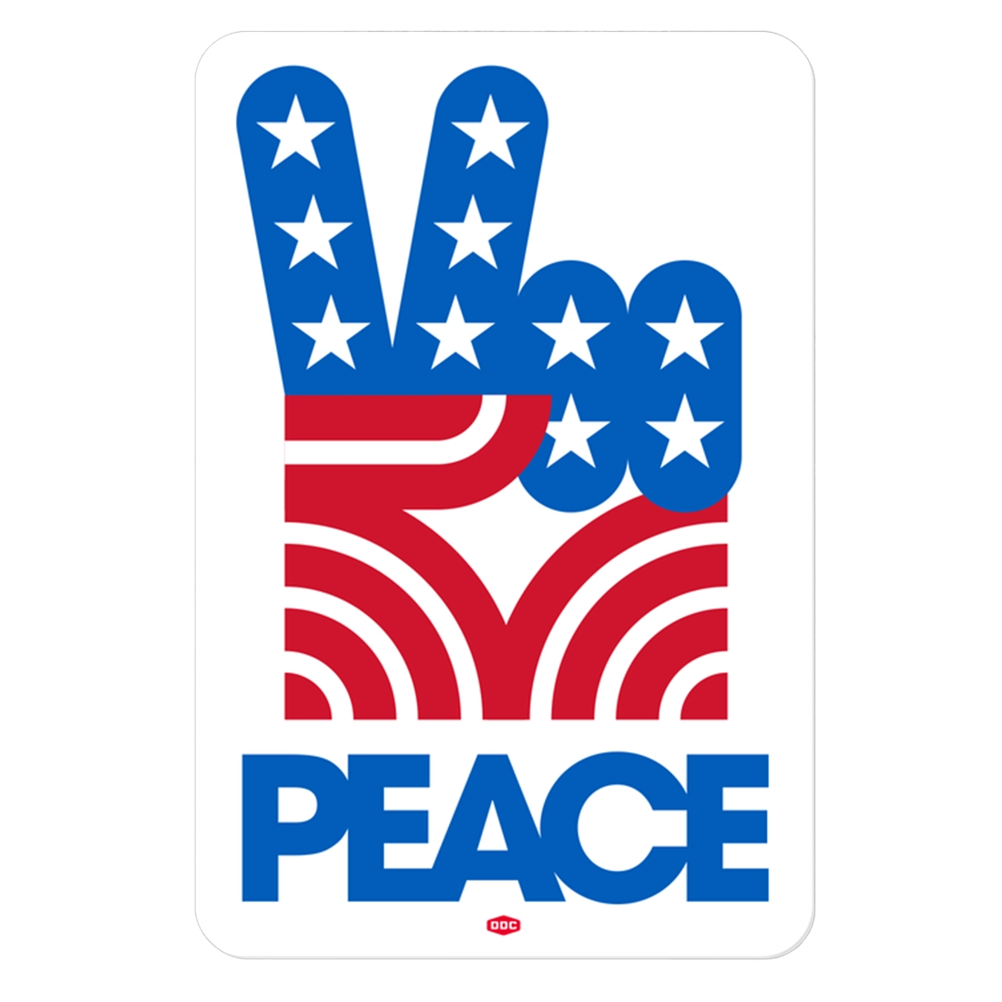 Draplin Design Co. DDC-221 Peace Fingers Stars and Bars vinyl decal — red white blue stars stripes peace hand screen printed weatherproof sticker
