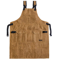 Readywares Deluxe Utility Apron front view flat lay white background — 16oz waxed canvas hammer loops sawdust flap pockets adjustable straps