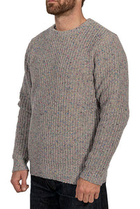 model wearing Donegal Crewneck wool blend sweater in natural, front view