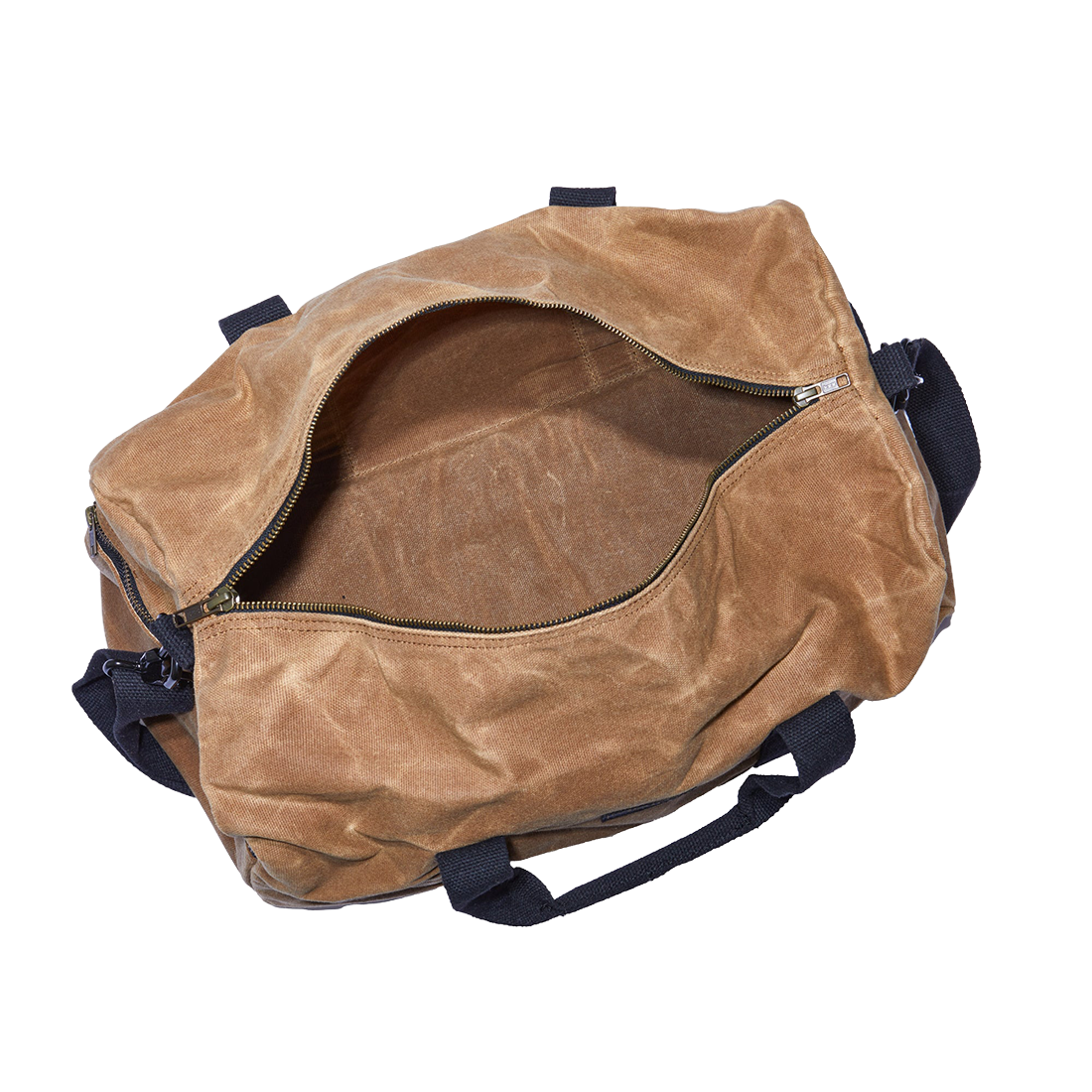 Readywares Waxed Canvas Duffel Bag, open view showing interior