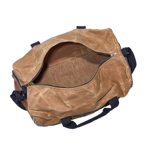 Readywares Waxed Canvas Duffel Bag, open view showing interior