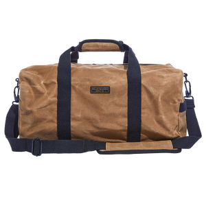 Readywares Waxed Canvas Duffel Bag, front view with adjustable shoulder strap