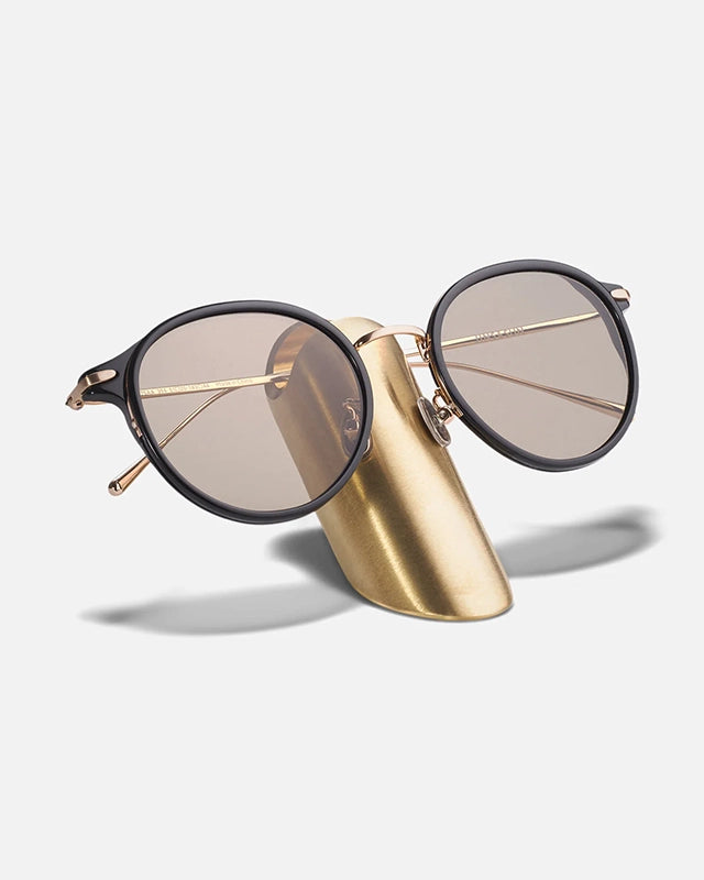 Craighill eyewear stand in Brass with Glasses