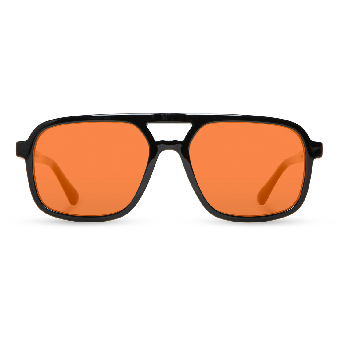 Glacier Sunglasses with black frame and amber polarized lenses, front view