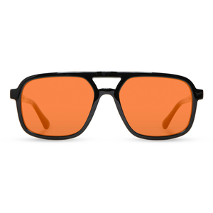 Glacier Sunglasses with black frame and amber polarized lenses, front view