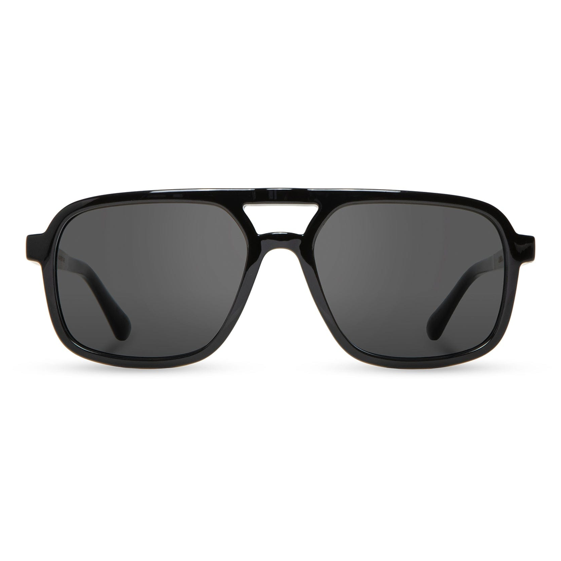 Glacier Sunglasses with black frame and grey polarized lenses, front view