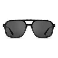 Glacier Sunglasses with black frame and grey polarized lenses, front view