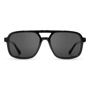 Glacier Sunglasses with black frame and grey polarized lenses, front view