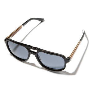 Glacier Sunglasses black frame with walnut wood temples, open view from above