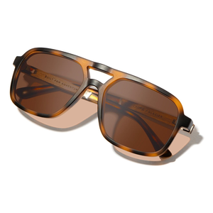 Glacier Sunglasses with matte tortoise frame and brown polarized lenses, three-quarter view