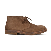 Dark khaki suede Greenflex chukka boot on a natural crepe sole, side profile, The Simple Man