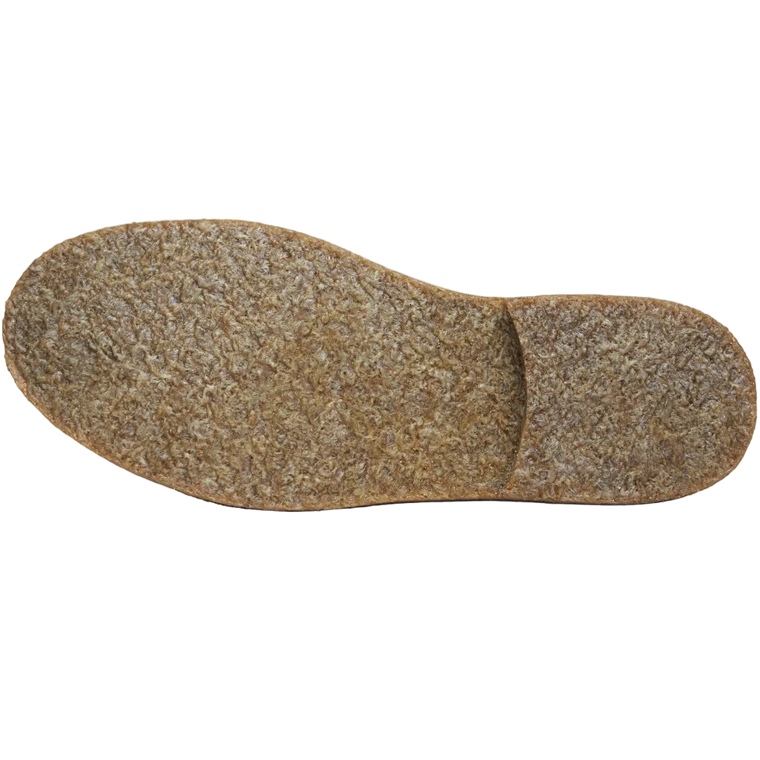 Natural crepe rubber outsole of the dark khaki Greenflex chukka boot, bottom view, The Simple Man