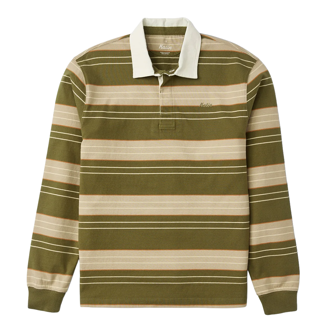 Katin Greg Long Sleeve Rugby Polo in Olive, flat lay product shot