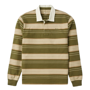 Katin Greg Long Sleeve Rugby Polo in Olive, flat lay product shot