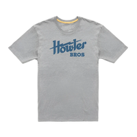Howler Bros. Electric T-shirt in Heather Grey with Blue electric design, flat lay view