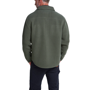 Back view of Beetle green high pile fleece overshirt on a man