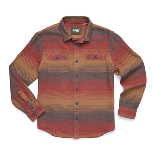 Rodanthe blanket flannel shirt in Sunset gradient stripe, flat lay with chest pockets and enamel buttons - The Simple Man