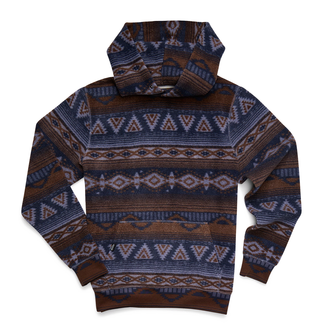 Tajima hoodie in Canyon Codes Winter Sky reverse printed fleece, flat lay - The Simple Man