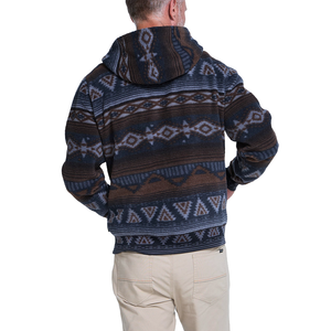 Back view of Canyon Codes Winter Sky hooded fleece on a man