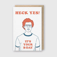 Heck Yes Birthday letterpress greeting card with retro illustrated character – funny men's birthday card – The Simple Man Store