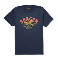 Front view of Seager Heritage Tee - navy men's t-shirt with vintage western print