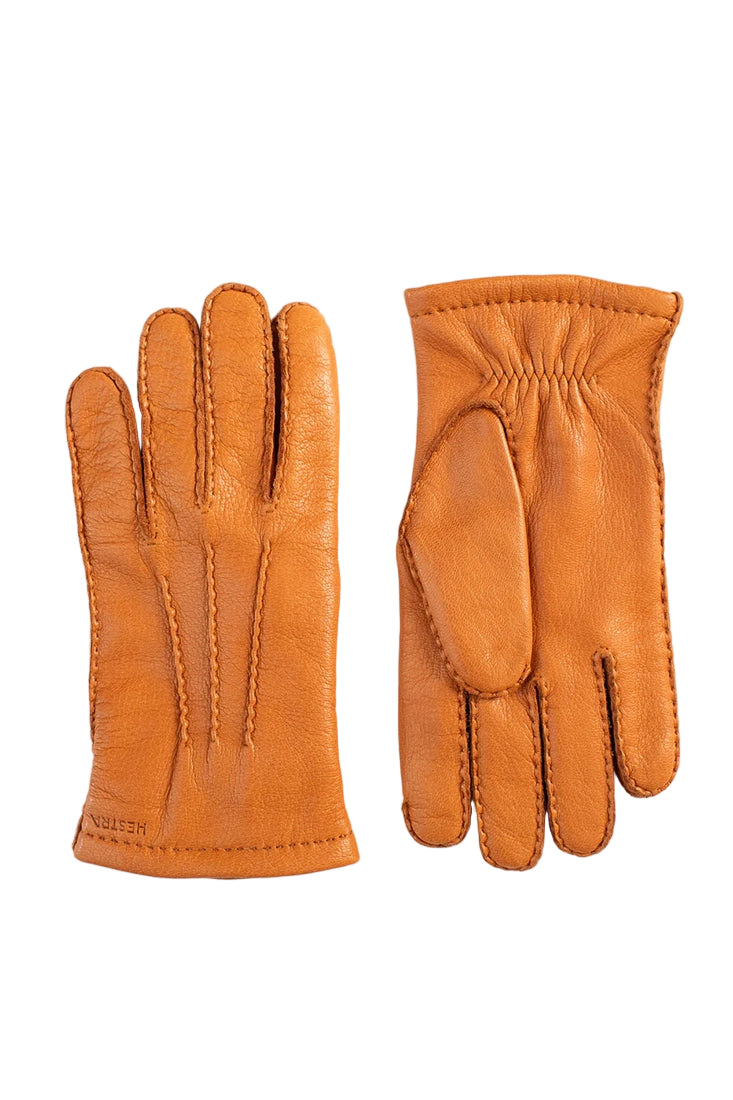 estra Matthew deerskin gloves cork brown front and back view on white background