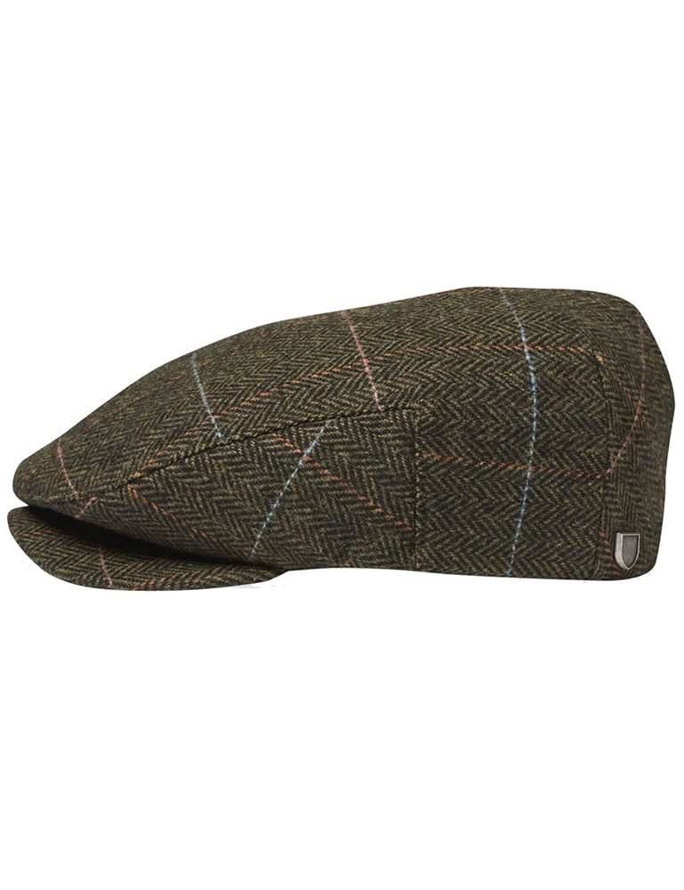 Brixton Hooligan Snap Cap in green herringbone wool blend with short brim