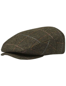 Side profile of Brixton Hooligan Snap Cap in green plaid herringbone pattern