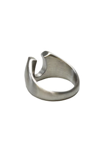 Men’s stainless steel horseshoe ring, back view showing open band design — durable minimalist men’s jewelry from The Simple Man Omaha.
