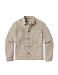 The Normal Brand, James Canvas Overshirt in sand dune color, Flat lay view.