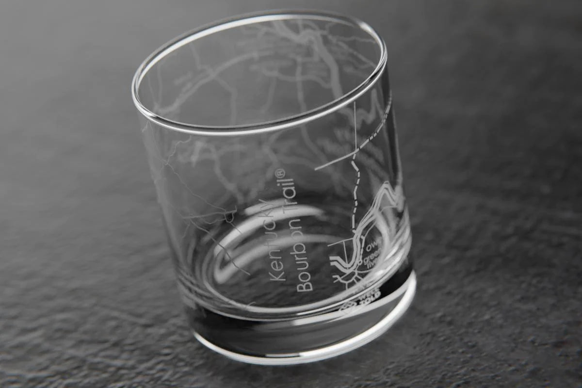 Kentucky Bourbon trail laser etched rocks glass Empty glass