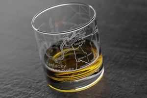 Kentucky Bourbon trail laser etched rocks glass