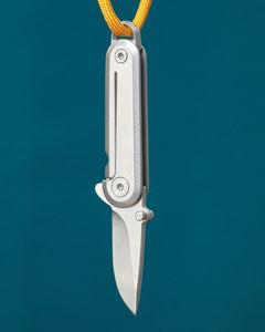 Craighill Lark Knife in stainless Steel open position hanging from cord