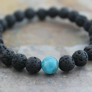 Blue Apatite & Black Lava Stone Men’s Bracelet
