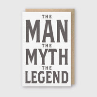 The Man The Myth The Legend letterpress greeting card – bold distressed typography – men's birthday and Father's Day card – The Simple Man