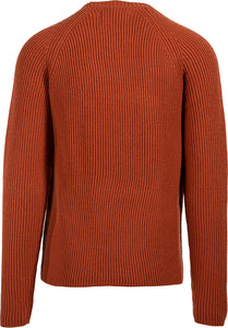 Schott NYC merino wool ribbed crewneck sweater in rust color, rear view