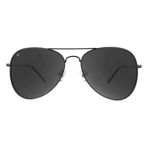 Mile Highs aviator sunglasses in black with smoke lenses, front view, The Simple Man