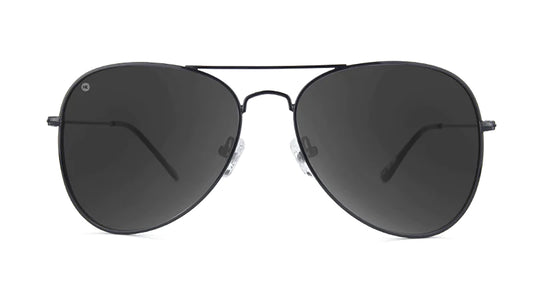 Knockaround Mile Highs in Black color with smoke lenses front view