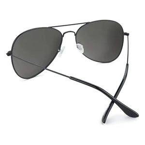 Mile Highs aviator sunglasses in black with smoke lenses, back view, The Simple Man