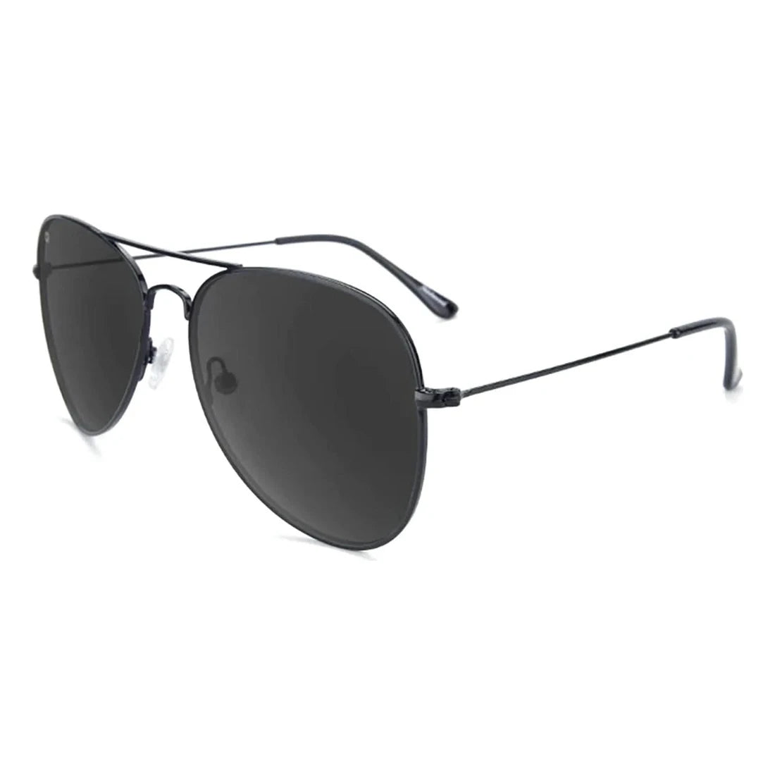 Mile Highs aviator sunglasses in black with smoke lenses, angled view, The Simple Man
