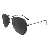 Mile Highs aviator sunglasses in black with smoke lenses, angled view, The Simple Man