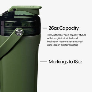 Brümate Multishaker in OD green color - Info graphic showing details