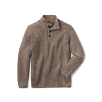 Taupe boucle popover sweater for men, flat lay with stand collar and 4-button placket - The Simple Man