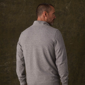 Back view of Graphite brushed knit quarterzip on a man